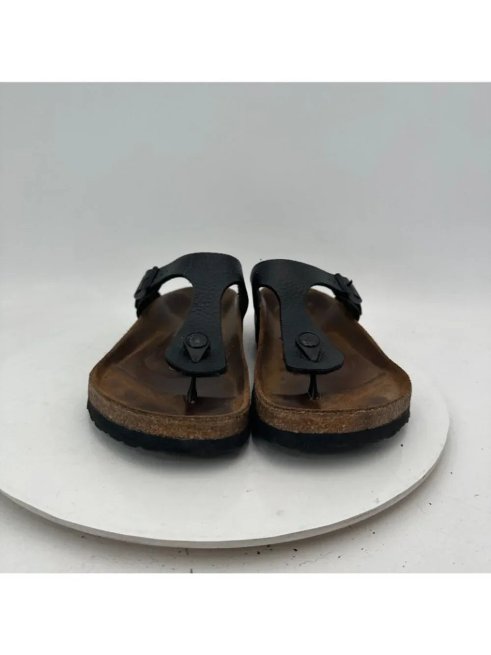 Birkenstock Gizeh Women Size 7 Black Birko-Flor T Strap Thong Leather Sandal
